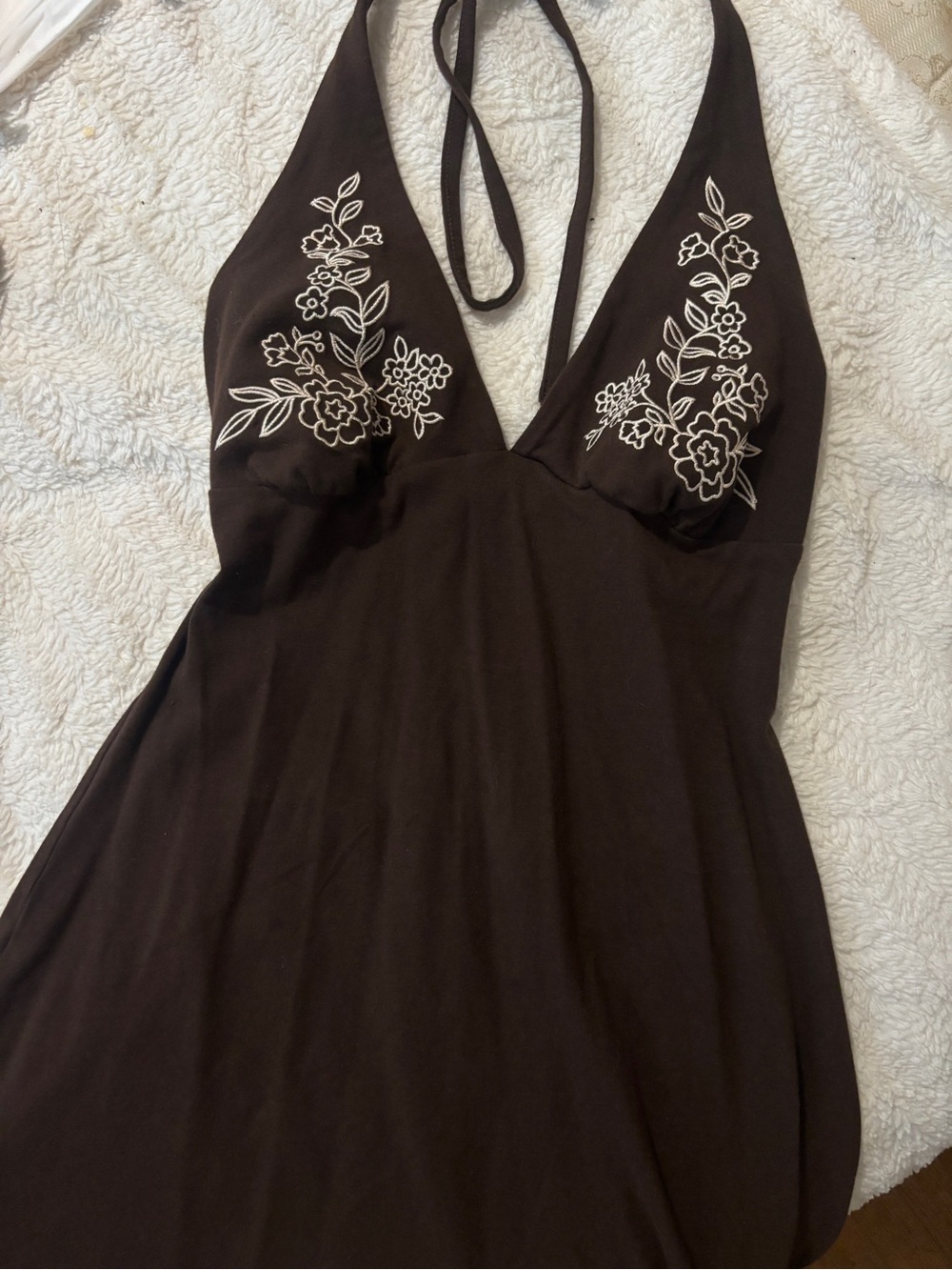 wild fable Brown Halter Mini Dress with White Floral Embroidery - Picture 2 of 4